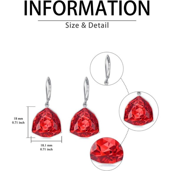 Sterling Silver Garnet Simple Geometric Birthstone Dangle Drop Earrings Jewelry - Picture 3 of 5